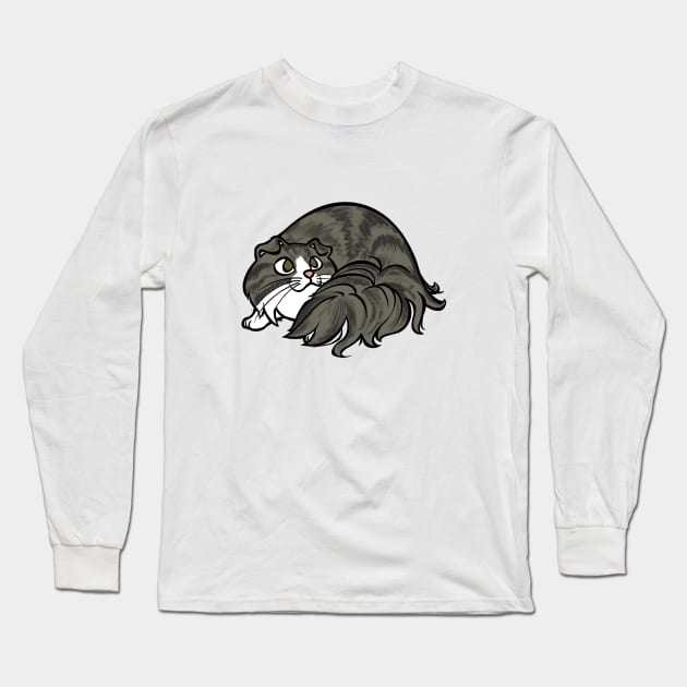 All Curled Up--Longhaired Scottish Fold Tabby Style Long Sleeve T-Shirt by RJKpoyp